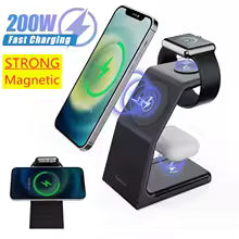 200W 3-in-1 Magnetic Wireless Charger Stand – Fast Charging Station for MagSafe iPhone 16/15/14/13, Apple Watch & AirPods Pro